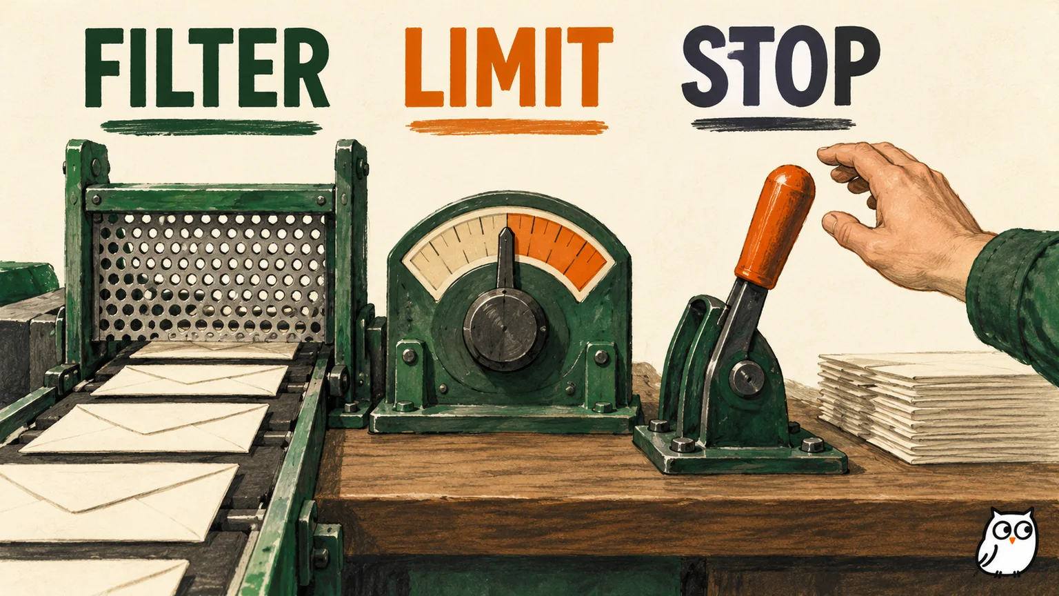 A mechanical application launch gate has separate filter, allowance meter and brake controls before dispatch