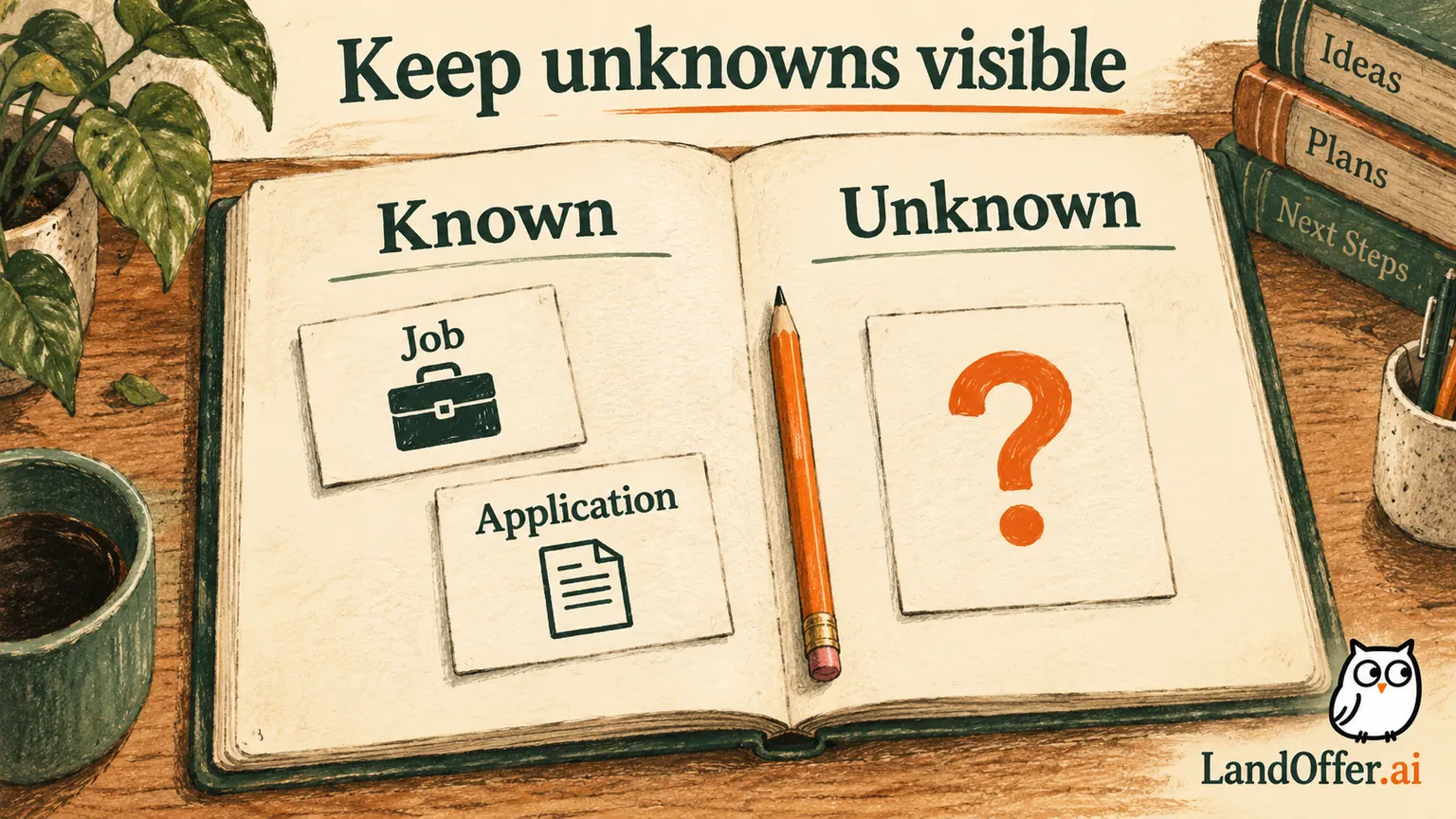 A cream ledger separates Known and Unknown, with a job card and application card kept as different records