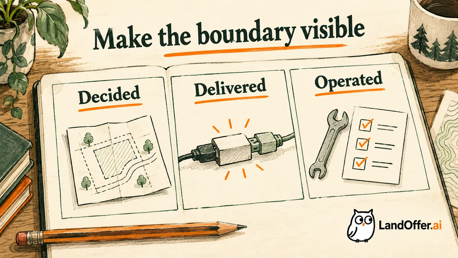 A responsibility map labels Decided, Delivered and Operated, showing Victor's team-level decisions, component work and service follow-through.